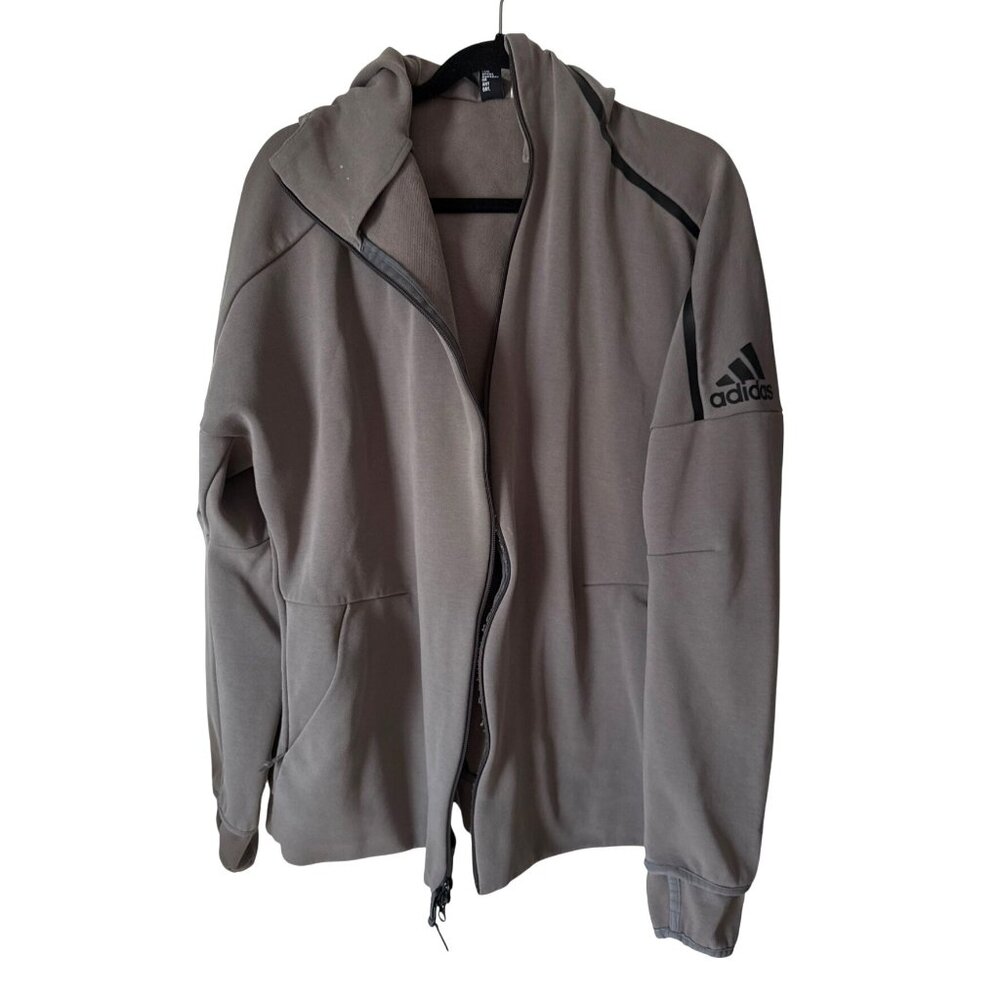 Adidas Hooded Full-Zip Sweatshirt Jacket Gray Size L